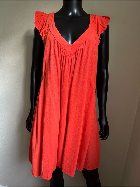 Promesa Dresses & Skirts - Promesa Coral Orange Flutter Ruffle Sleeve V-Neck Mini Dress with Tie Back